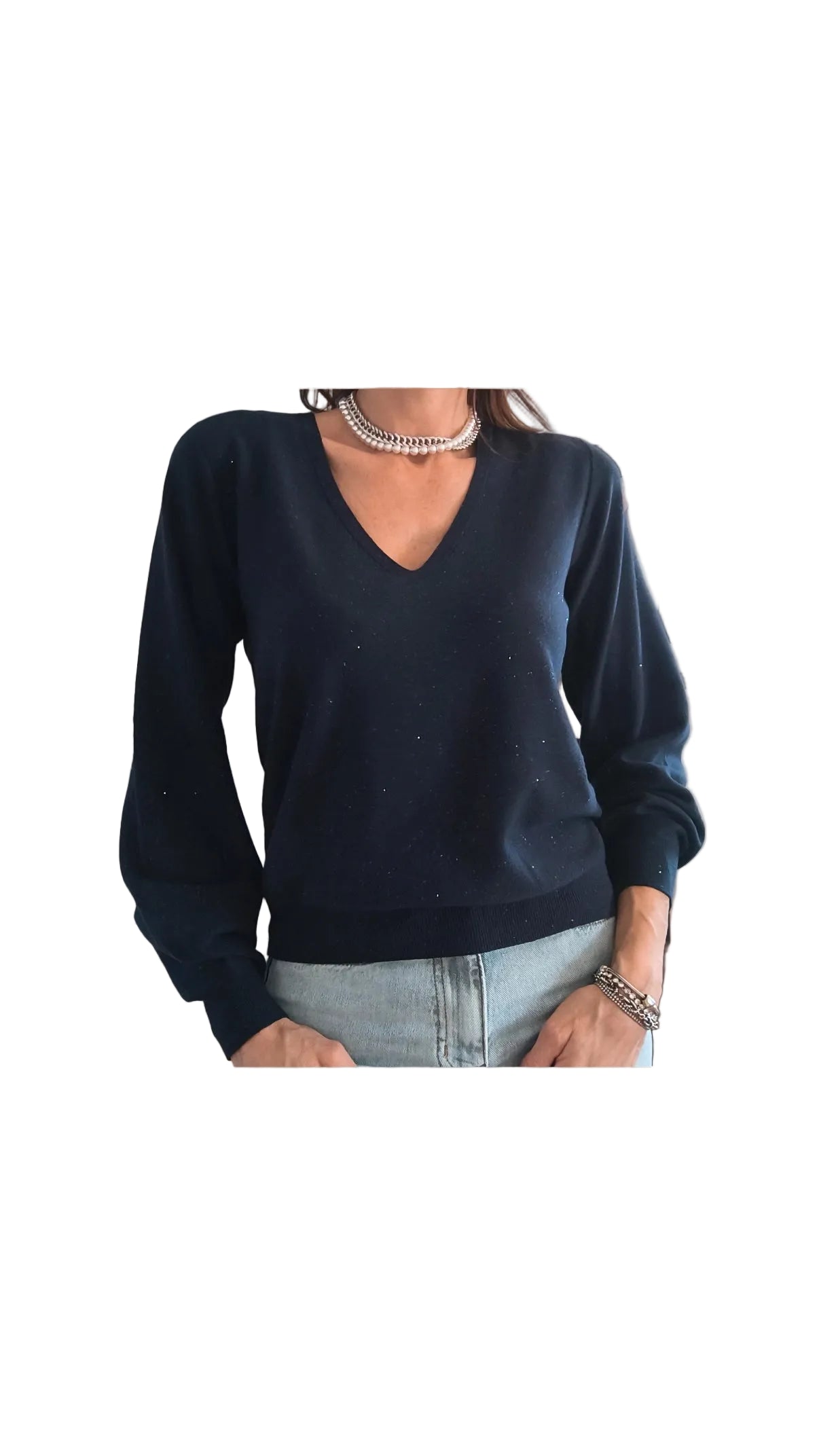 Pullover Sanremo scollo V, blu, cipria, azzurro