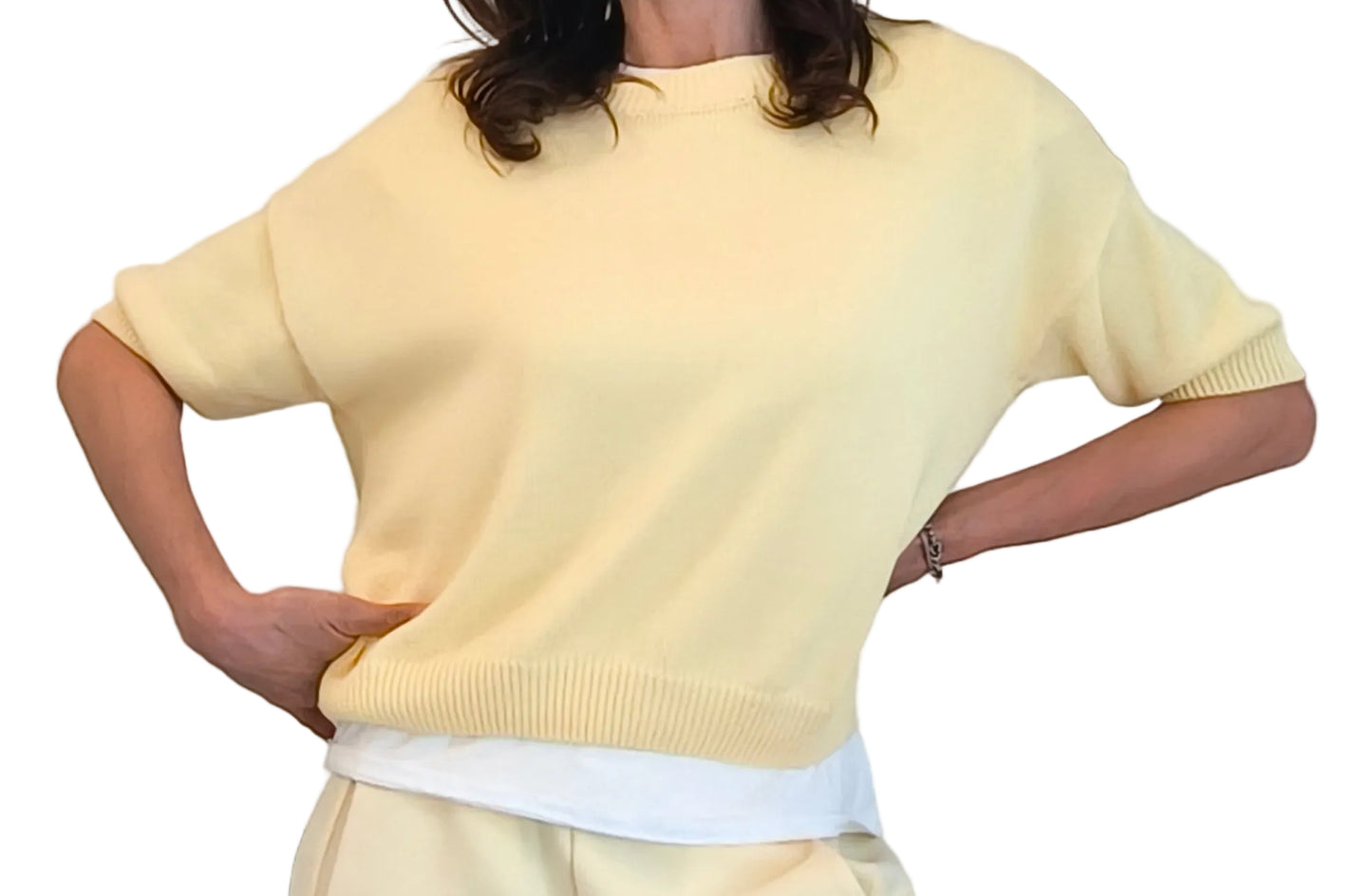 Pullover manica 3/4 Londra, giallo/blu/beige