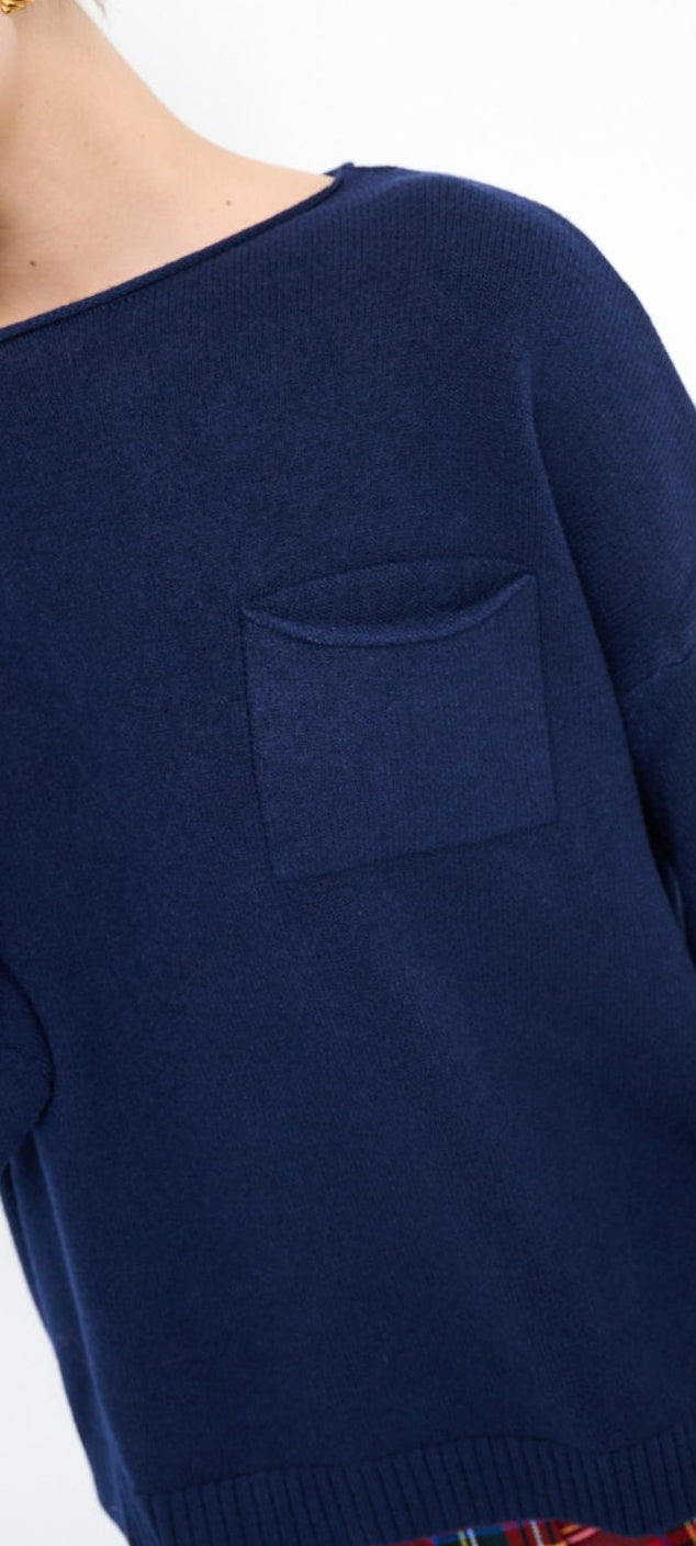 Maglia tasca Austin, nero/blu