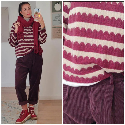 Maglione righe riso/bordeaux