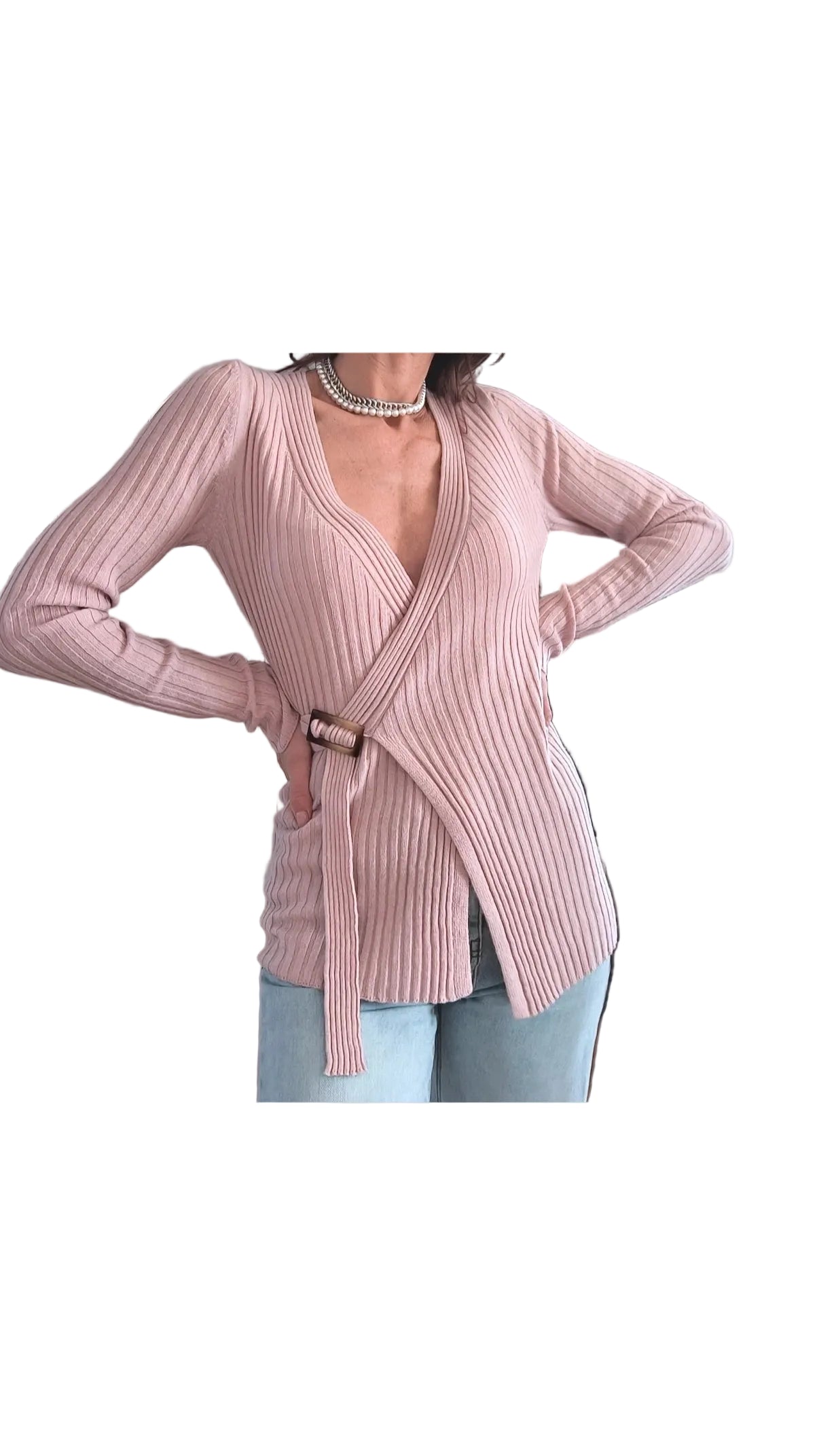 Maglia incrocio Sanremo, beige/ rosa