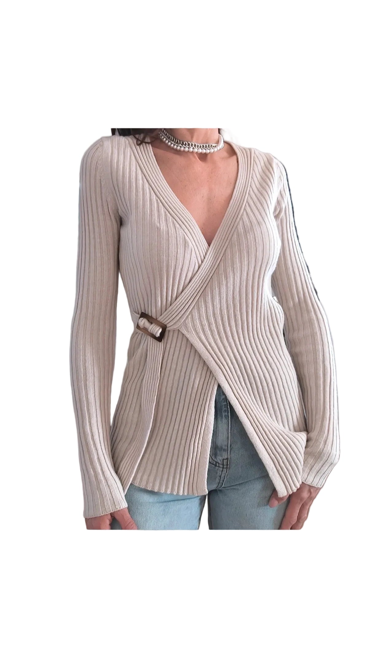 Maglia incrocio Sanremo, beige/ rosa