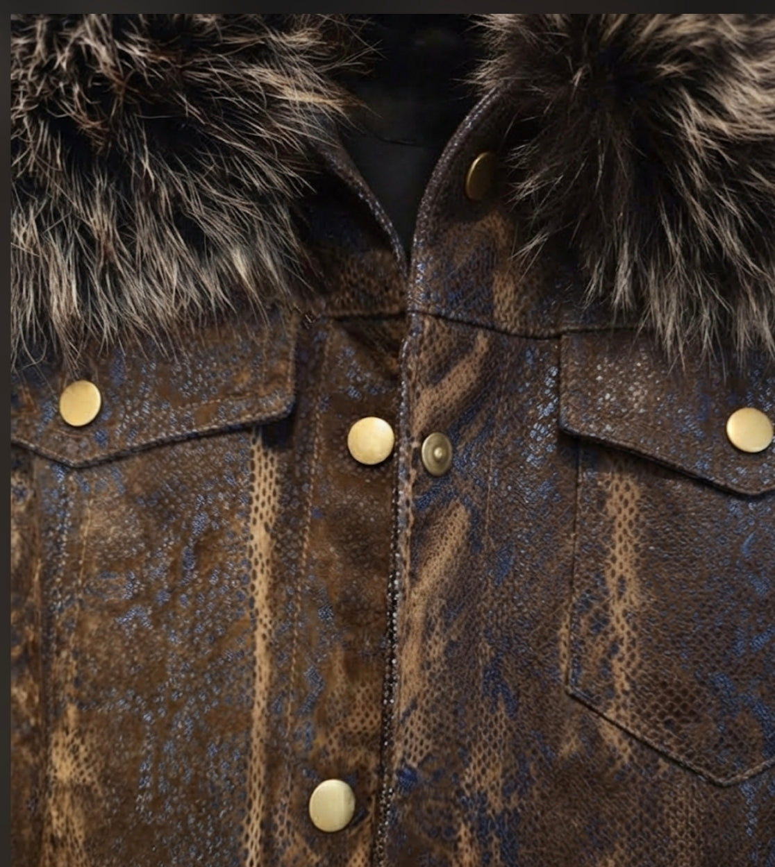 Giacca Trucker Cropped Effetto Pitone con Collo e Polsini in Eco-Fur