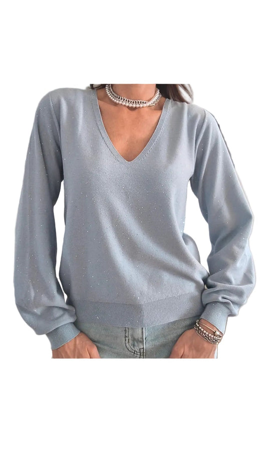 Pullover Sanremo scollo V, blu, cipria, azzurro