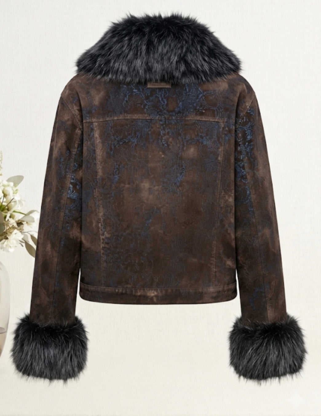 Giacca Trucker Cropped Effetto Pitone con Collo e Polsini in Eco-Fur