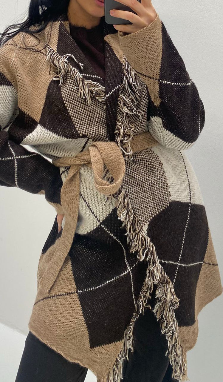 Giacca Kimono Austin, testa di moro/camel/vino