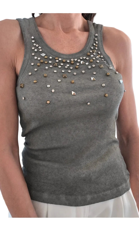 Canotta fango con borchie e cabochon Souvenir