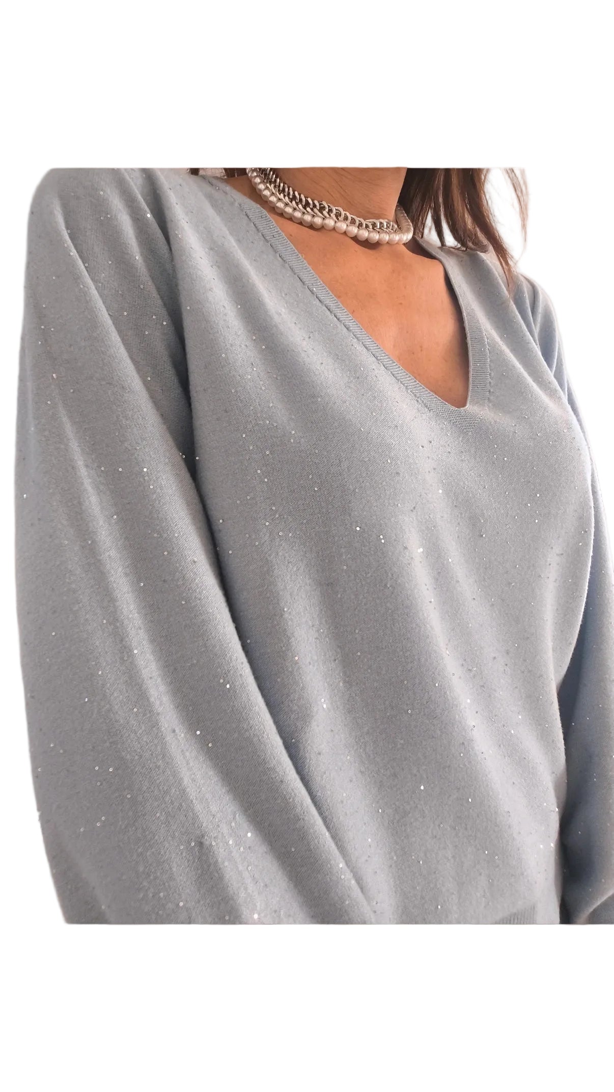 Pullover Sanremo scollo V, blu, cipria, azzurro