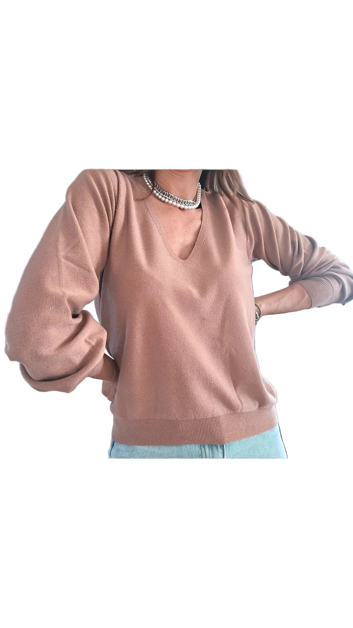Pullover Sanremo scollo V, blu, cipria, azzurro